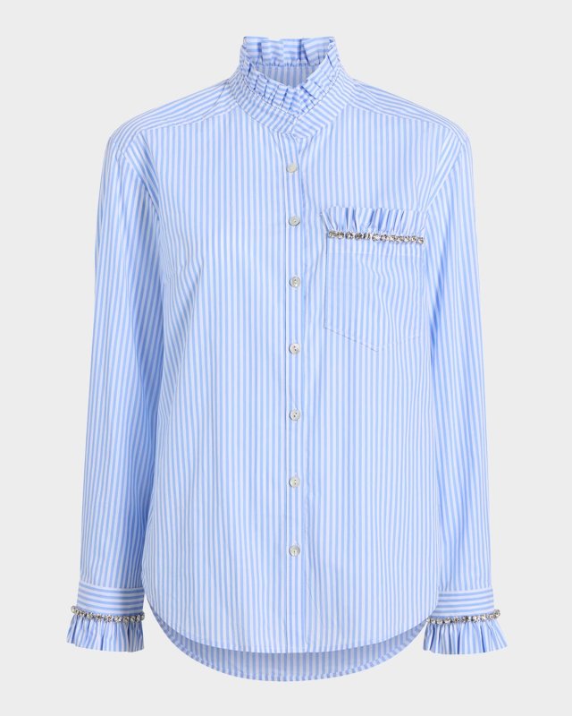 Gerda Pinstripe Embellished Long-Sleeve Top